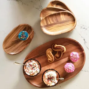 Premium Quality Minimalist Solid Polished Handmade Eco-Friendly Wooden Serving Tray Set Stand Breakfast Food Serving Kitchen - Product Image 5