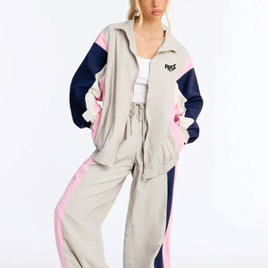Trendy Pink Custom Women's Color <b>Block</b> Tracksuit Waterproof Windbreaker Windproof Set Lightweight Woven Activewear OEM Hoodies - Product Image 3