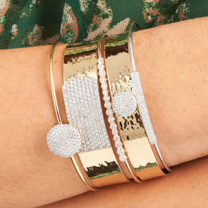 Luxury Yellow Gold Diamond Ball <b>Bangle</b> Bracelet Micro Pave Round Brilliant Cut Unisex Everyday Wear - Product Image 3