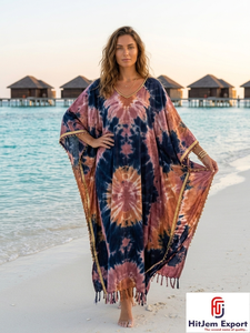 Tie Dye Printed Long <b>Kaftan</b> Dress Loose Fit <b>Beach</b> Cover Up Summer Resort Wear Manufacturer Kenya Nigeria - Product Image 3