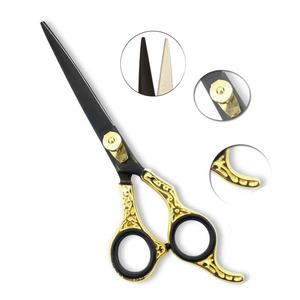 Ciseaux de coiffeur professionnels de beauté en acier inoxydable noir de 6 pouces, ensemble émoussé en caoutchouc céramique tranchant - Product Image 1