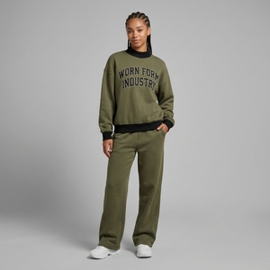 Conjunto de Sudadera y Pantalones Anchos para Mujer de Marca Privada, Color Bronceado, con Ribete Acanalado en Contraste, Proveedor de Ropa de Boutique con Color Personalizado - Product Image 2