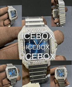 Reloj de Pulsera Cuadrado para Hombre con Moissanita y Acero Inoxidable, Esfera de Cristal, Brazalete con Diamantes Incrustados, Resistente al Agua 10 Bar - Product Image 4