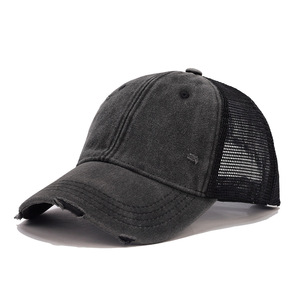 Wholesale Fashion Sunscreen Hats Washed Distressed Cotton Denim Mesh Trucker Hat Adjustable Worn Out Baseball Trucker Cap Hats - Product Image 2