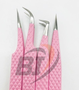 แหนบต่อขนตาที่จับเพชรทำจากแป้งสีชมพูแบบมืออาชีพแหนบเคลือบเฮลโลคิตตี้ - Product Image 4