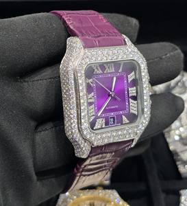 Reloj de Lujo para Mujer, Estilo Elegante, Totalmente Cubierto de Diamantes y Correa de Cuero de Cocodrilo Morado, Alta Calidad, Automático, con Moissanita Real - Product Image 3