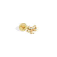 Zisma Piercing Labret à dos plat fileté interne, en or 14K, avec diamant de laboratoire et perle, design Couronne Tiara, fabrication