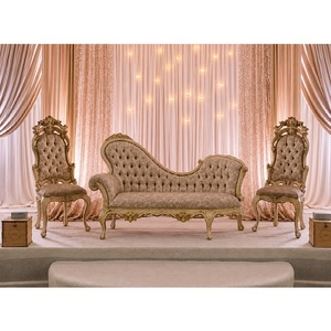Precioso conjunto de sofá para parejas para escenario de boda asiática, sofá premium King Queen con sillas para escenario, muebles de boda de madera personalizados - Product Image 3