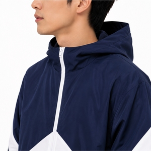 <b>Men</b> Windbreaker <b>Jacket</b> Navy <b>White</b> Color block Lightweight Shell Fabric Hooded Zip Design Sporty Retro Style Contrast Panel - Product Image 6