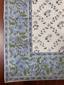 Serviettes en coton à bordure florale 20x20 Bleu poudre et vert Serviettes imprimées à la main pour les mariages, les événements et les repas 2025 - Product Image 6