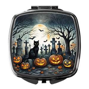 Chat noir Spooky Halloween miroir de maquillage de voyage compact pliant cadeau de conception de poche pour les femmes et les filles - Product Image 1