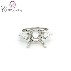 DIRECT FACTORY 18K AU750 CLASSIC WHITE GOLD NATURAL DIAMOND 3.00CT CENTER <b>TWO</b> PEAR SIDE THREE <b>STONE</b> <b>RING</b> MOUNTING Wedding Party - Product Image 1