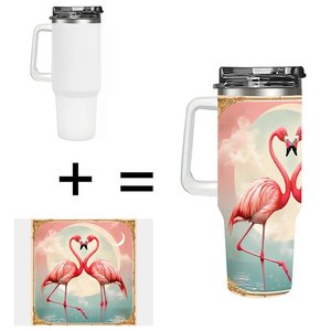 40Oz Stainless Steel Tumbler With Handle Flamingo Design Travel <b>Mug</b> - Product Image 1