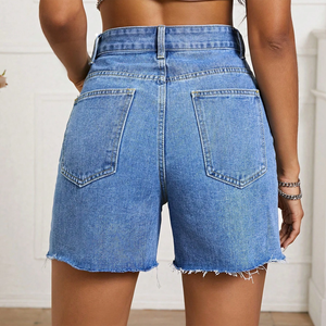 Trendy Mid-Waist Formal Women's Straight Denim Shorts Charm Pocket Cargo Wrap Stretchable Waterproof Eco-Friendly Quick Dry - Product Image 6