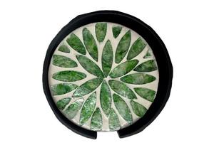 HASAN CRAFT Round Mother of Pearl <b>Coaster</b> Set with Holder Eco-Friendly Luxury Design <b>Blue</b> Floral Mediterranean Handmade - Product Image 5