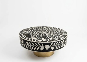 Table basse ronde en os incrusté pour salon, décoration nordique, artisanat unique, design moderne et écologique - Product Image 4