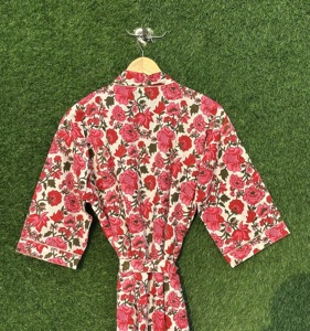 Adults Cotton Floral Print <b>Kimono</b> Robe Eco-Friendly V-Neck Pockets Natural Waist Full Length Gown Lounge Sleepwear Beach Resort - Product Image 5