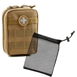 Premium Waterproof Striped Tactical Leather Medical Pouch with Zipper Closure and Polyester Lining Emergency First Aid Bag - Product Image 1