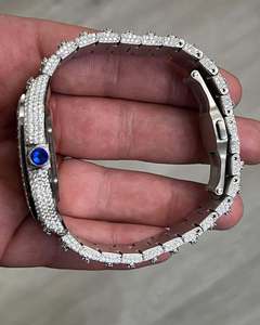 Montre squelette de luxe carrée en moissanite VVS, entièrement sertie de diamants, en or blanc, automatique, pour homme, passe le testeur de diamants, entièrement ornée de diamants. - Product Image 3