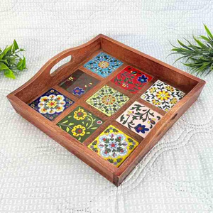 Plateau de service en bois artisanal, design unique, plateau imprimé en MDF - Product Image 2