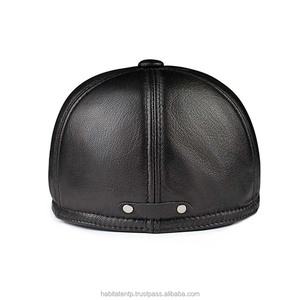 Casquette de baseball en cuir PU noir, 6 panneaux, ajustée, unisexe, décontractée, couleur unie, taille adulte 56-58CM, vente en gros, personnalisable OEM - Product Image 2