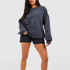Sudadera Oversize de Felpa con Lavado Ácido de Alta Calidad para Mujer, Cuello Redondo Liso Personalizado con Hombros Caídos para Invierno - Product Image 6