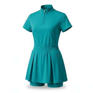 Vestido de Pickleball de Nylon Ajustado de Manga Larga Anti-UV para Mujer, con Media Cremallera, Cintura Alta, Pantalones Cortos 2 en 1, Falda con Bolsillos, Ecológico - Product Image 1