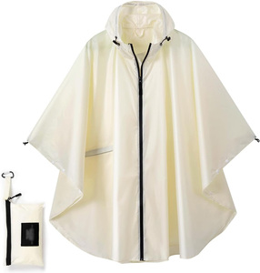 Excellent Black Poncho <b>Raincoat</b> With Hood And Zipper Front Lightweight Waterproof Outdoor Wear For Men Women Custom <b>Raincoats</b> - Product Image 3