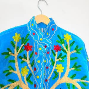Boho Turquoise <b>Velvet</b> Suzani <b>Jacket</b> <b>Women</b> Deer Embroidery Floral Tree Life Ethnic Folk Art Handmade Cotton ODM Wholesale - Product Image 2