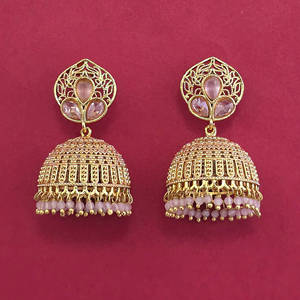 Magnifiques boucles d'oreilles Jhumki de créateur, plaquées or, 233089 - Product Image 6