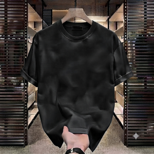 T-shirts vierges en coton de haute qualité pour hommes, coupe lourde, design épaules tombantes, col côtelé, coupe oversize, à bas prix - Product Image 2