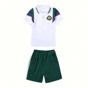Ensemble uniforme scolaire DHL pour école primaire, polo blanc, short vert, jupe, en coton tricoté, unisexe, vêtements scolaires pour enfants, détection par aiguille, ODM - Product Image 6