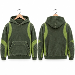เสื้อฮู้ดดี้ผ้าฝ้ายเฟรนช์เทอร์รี่สีดำขาวแบบยูนิเซ็กซ์ 100% ตกแต่งด้วยผ้าปะติดปะต่อ มีกระเป๋าจิงโจ้ สวมใส่สบายๆ - Product Image 3
