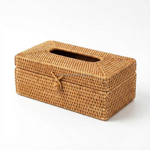 Eco-Friendly <b>Boxes</b> Organizer Natural Round <b>Rattan</b> Tissue Holder Natural Round <b>Rattan</b> Tissue Holder Box Cover - Product Image 3