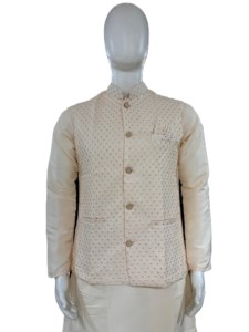 Ensemble de veste kurta pour homme en tissu de soie pure avec broderie et travail de sequins, kurta de créateur avec koti, idéal pour les fêtes royales. - Product Image 2