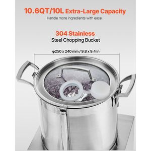 10.6 Quart Food-Grade Stainless Steel Food Processor Machine <b>Vegetable</b> <b>Chopper</b> with 2 Extra S-Curve Blades - Product Image 3