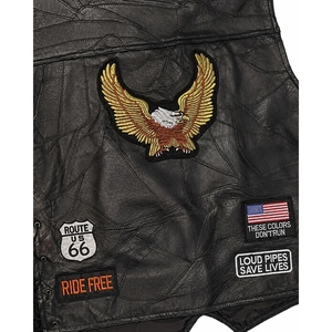 Gilet de motard en cuir véritable personnalisé avec écussons HOG Eagle, design Born To Be Wild USA, fermeture à pression et laçage latéral. - Product Image 4