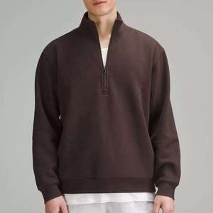 Men's Dark Brown <b>Quarter</b> <b>Zip</b> Fleece Pullover Sweatshirt Regular Fit Stand Collar Casual Knitted <b>Sweater</b> for Autumn - Product Image 2