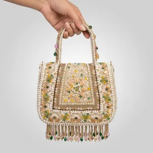 Best quality Beaded Bag Custom Vintage Beaded Evening Purse embellished with <b>pastel</b> bead and featuring a <b>decorative</b> Strap handle - Product Image 5