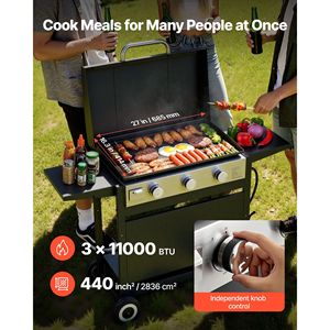 3-Burner Gas Propane <b>Griddle</b> 11000 BTU Outdoor <b>Flat</b> <b>Top</b> Grill for Pan-Frying-for Camping - Product Image 3