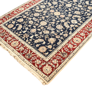 Tapis d'intérieur en laine noué à la main, bleu marine et rouge, à motifs floraux multiples, à poils ras, sur mesure - Product Image 4