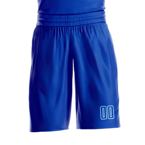 Ensemble de maillots de basket-ball en polyester bleu, impression sublimée, évacuation de l'humidité, taille élastique, toutes saisons, nom de l'équipe personnalisable - Product Image 6