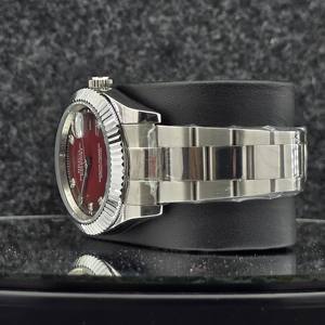Luxury Men Watch Stainless Steel <b>Automatic</b> Mechanical Red Dial Diamond Markers Fluted Bezel Business <b>Wristwatch</b> - Product Image 3