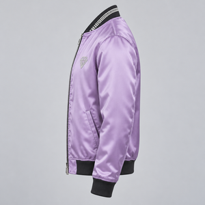 Chaqueta de Satén con Pedrería para Hombre, Azul Marino Brillante, Estilo Bomber, con Detalle de Corona de Cristal y Cierre Dorado, para Fiestas y Uso Casual - Product Image 2