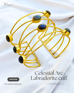 Brazalete de Latón Chapado en Oro con Piedra Lunar, Accesorio de Moda - Product Image 6
