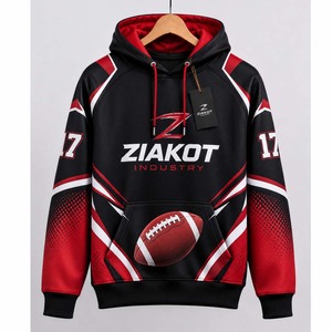 Sudadera con Capucha de Fútbol Americano Negra, Roja y Blanca, Cosida a Medida, de la Industria Ziakot, Venta al Por Mayor Directa - Product Image 1