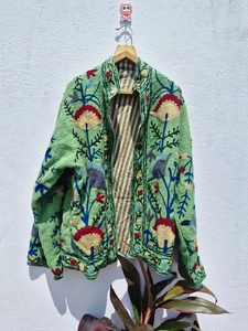 Handmade Cotton Suzani Coat Embroidered Traditional Floral Embroidery Reversible Eco-Friendly Hooded <b>Gothic</b> Plus Size Women - Product Image 1