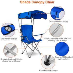 Pieghevole 330LBS capacità di carico spiaggia baldacchino sedia protezione solare campeggio sedia da giardino con portabicchieri per viaggi a bordo piscina & picnic - Product Image 3