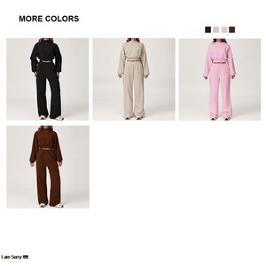 Ensemble sweat-shirt court à capuche et pantalon large pour femme, écoresponsable, couleur unie, coupe ample, manches longues, taille élastique, léger - Product Image 5