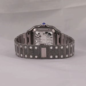 Reloj mecánico cuadrado unisex de lujo con incrustaciones de diamantes, acero inoxidable, cierre desplegable analógico, 44 mm - Product Image 3